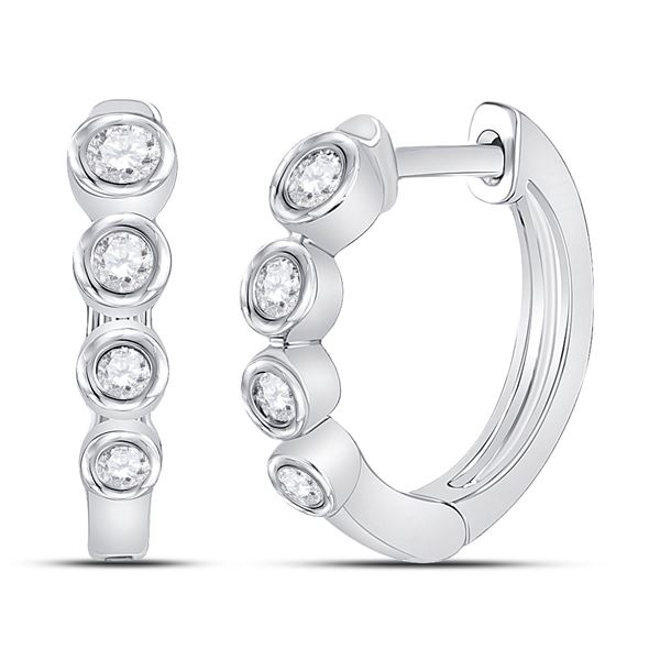 Round Diamond Fashion Hoop Earrings 1/4 Cttw 14KT White Gold