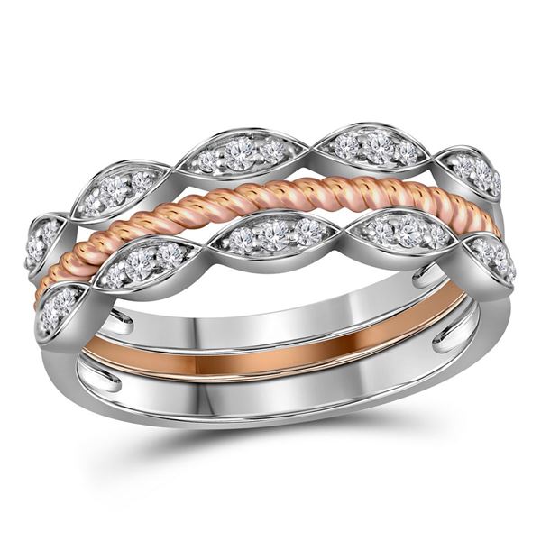 Round Diamond Stackable Rope Band Ring 1/5 Cttw 10KT Two-tone Gold