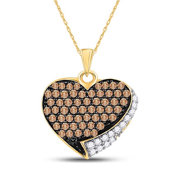 Round Brown Diamond Heart Pendant 7/8 Cttw 10KT Yellow Gold