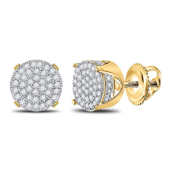 Round Diamond Circle Cluster Stud Earrings 1/4 Cttw 10KT Yellow Gold