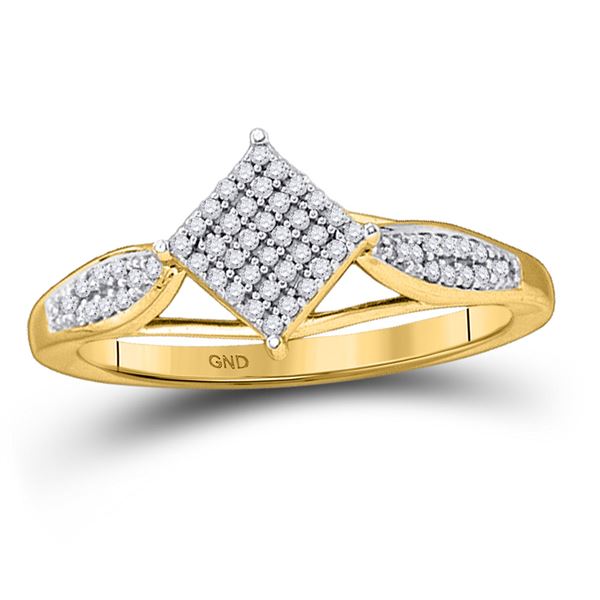 Round Diamond Offset Square Cluster Ring 1/5 Cttw 10KT Yellow Gold