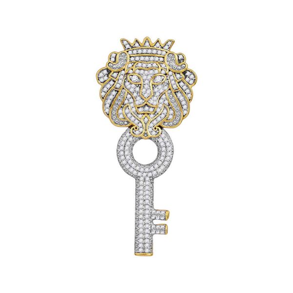 Round Diamond King Lion Key Charm Pendant 7/8 Cttw 10KT Yellow Gold