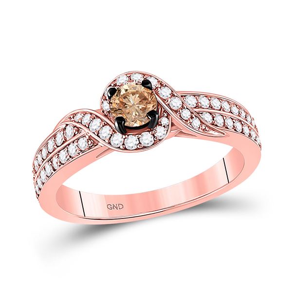 Round Brown Diamond Solitaire Ring 3/4 Cttw 14KT Rose Gold