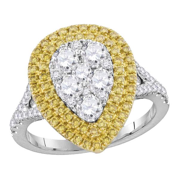 Round Yellow Diamond Cluster Ring 1-3/4 Cttw 18KT White Gold