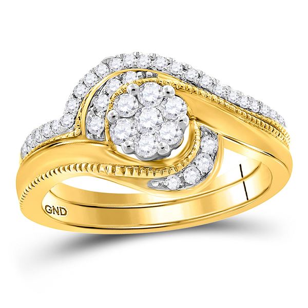 Diamond Cluster Bridal Wedding Ring Band Set 3/8 Cttw 14KT Yellow Gold