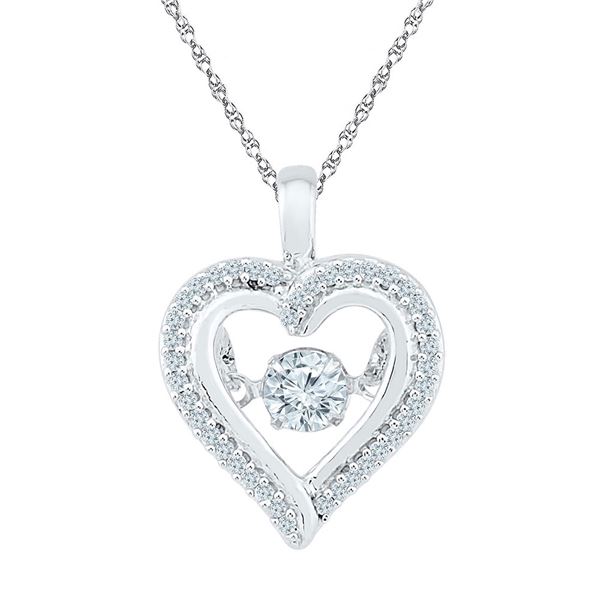 Round Moving Twinkle Diamond Heart Outline Pendant 1/4 Cttw 10KT White Gold
