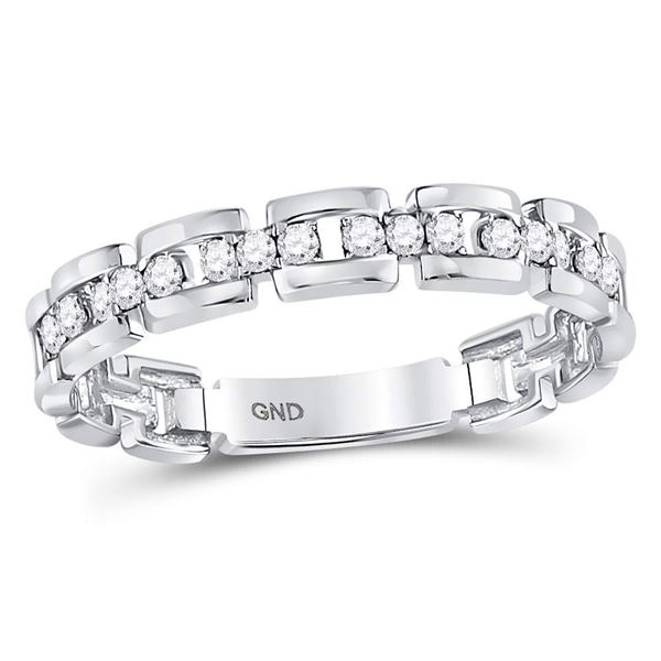 Round Diamond Rolo Link Stackable Band Ring 1/5 Cttw 10KT White Gold
