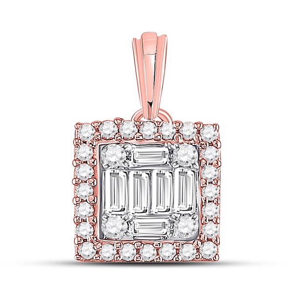 Baguette Round Diamond Square Pendant 1/5 Cttw 14KT Rose Gold