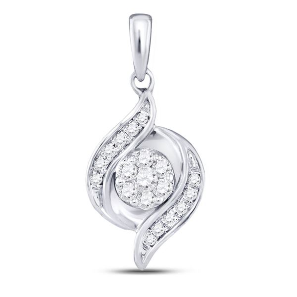 Round Diamond Flower Cluster Pendant 1/5 Cttw 14KT White Gold