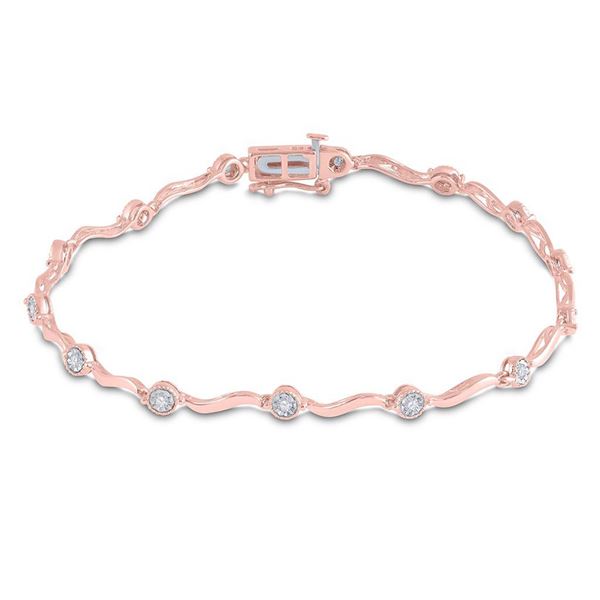 Round Diamond Link Fashion Bracelet 1/4 Cttw 10KT Rose Gold