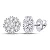 Image 1 : Round Diamond Flower Cluster Earrings 1 Cttw 14KT White Gold
