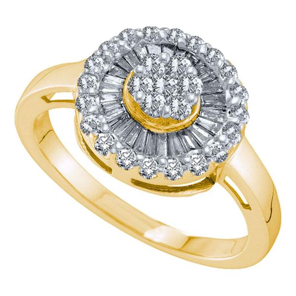 Round Diamond Flower Cluster Ring 3/4 Cttw 14KT Yellow Gold