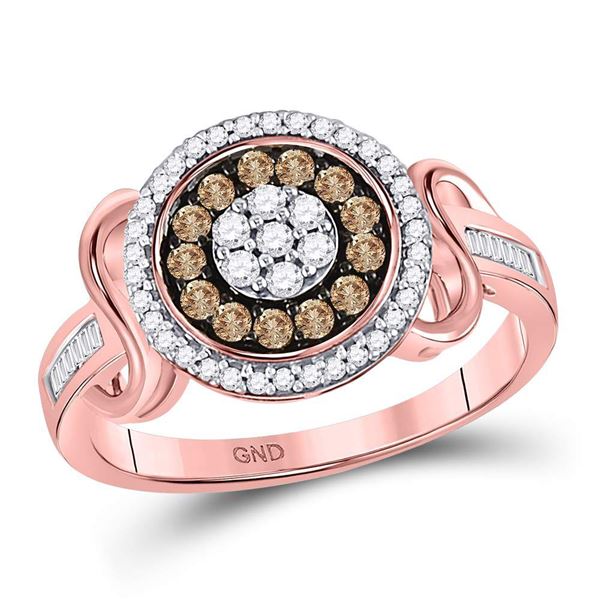 Round Brown Diamond Flower Cluster Ring 1/2 Cttw 10KT Rose Gold