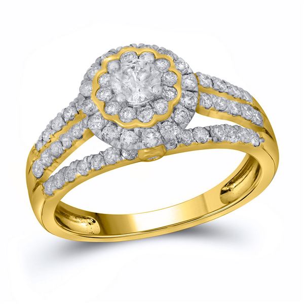 Diamond Halo Bridal Wedding Ring Band Set 1 Cttw 14KT Yellow Gold