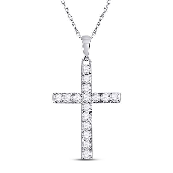 Round Diamond Cross Pendant 1/2 Cttw 10KT White Gold