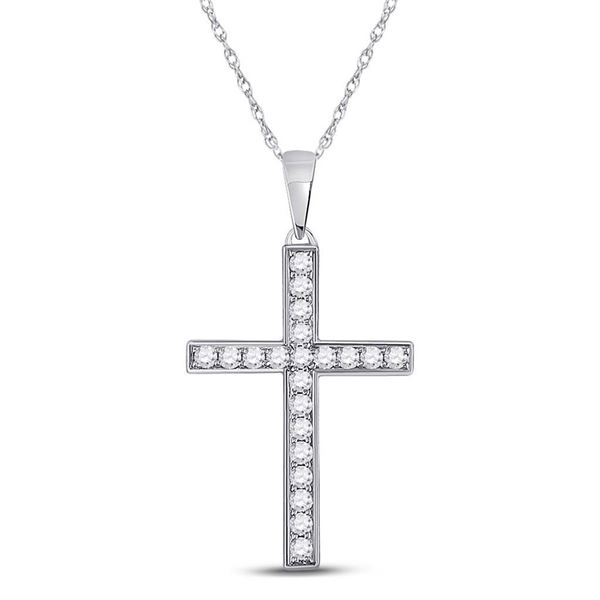 Round Diamond Cross Pendant 1/4 Cttw 10KT White Gold
