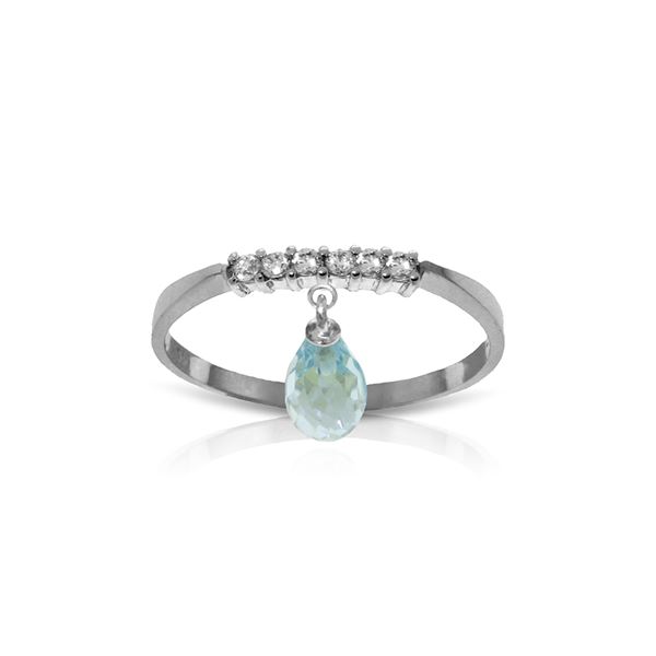 Genuine 1.45 ctw Blue Topaz & Diamond Ring 14KT White Gold - REF-34H3X