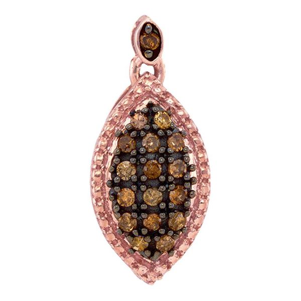 Round Brown Diamond Oval Cluster Pendant 1/5 Cttw 10KT Rose Gold