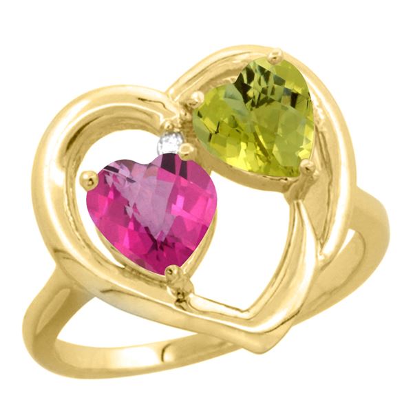 2.61 CTW Diamond, Pink Topaz & Lemon Quartz Ring 14K Yellow Gold - REF-33K5W