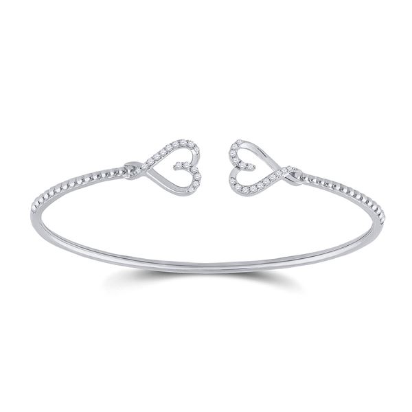 Round Diamond Bisected Heart Bangle Bracelet 1/5 Cttw 14KT White Gold