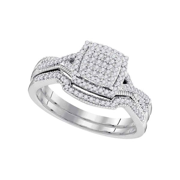 Diamond Square Bridal Wedding Ring Band Set 1/3 Cttw 10KT White Gold