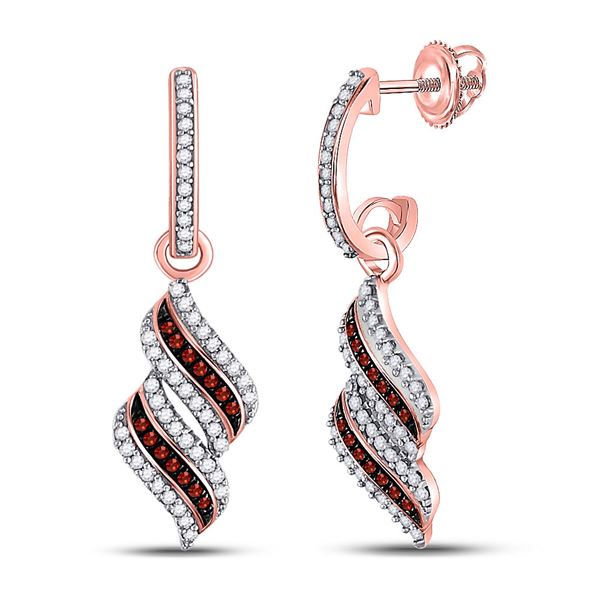 Round Red Color Enhanced Diamond Dangle Earrings 1/3 Cttw 10KT Rose Gold