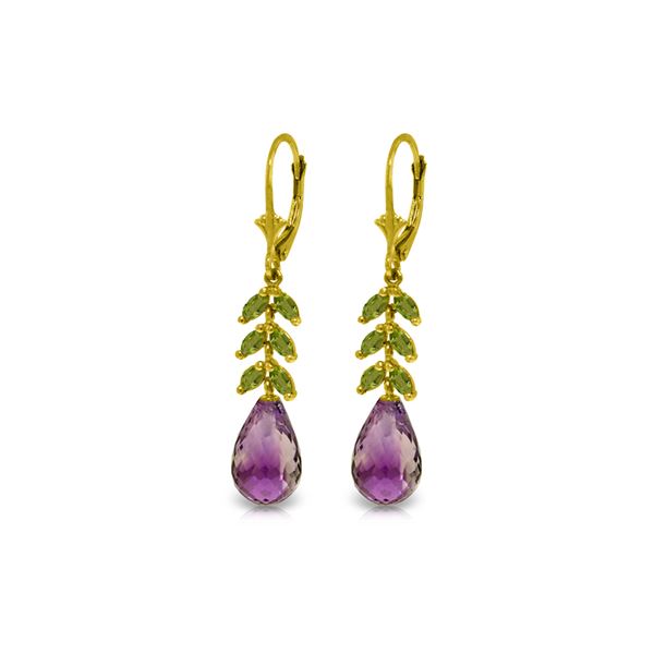 Genuine 11.20 ctw Amethyst & Peridot Earrings 14KT Yellow Gold - REF-56P2H