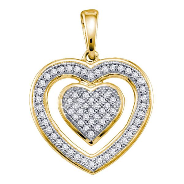 Round Diamond Nested Heart Pendant 1/5 Cttw 10KT Yellow Gold