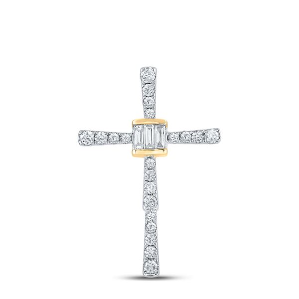 Baguette Round Diamond Cross Pendant 5/8 Cttw 14KT Yellow Gold