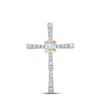 Image 1 : Baguette Round Diamond Cross Pendant 5/8 Cttw 14KT Yellow Gold