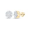 Image 1 : Round Diamond Flower Cluster Earrings 1-1/2 Cttw 14KT Yellow Gold