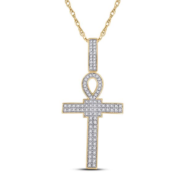 Round Diamond Ankh Cross Charm Pendant 3/8 Cttw 10KT Yellow Gold