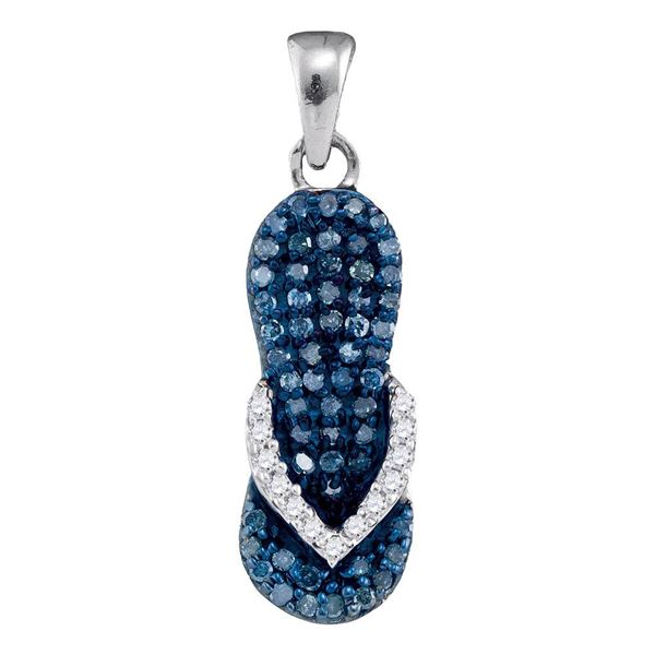 Round Blue Color Enhanced Diamond Flip Flop Sandal Pendant 1/3 Cttw 10KT White Gold