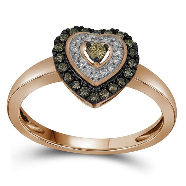 Round Brown Diamond Heart Ring 1/4 Cttw 10KT Rose Gold
