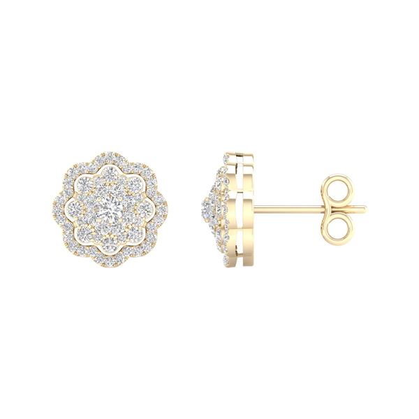 Round Diamond Cluster Earrings 1/2 Cttw 14KT Yellow Gold