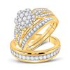 Image 1 : Diamond Cluster Matching Wedding Set 1-1/3 Cttw 10KT Yellow Gold