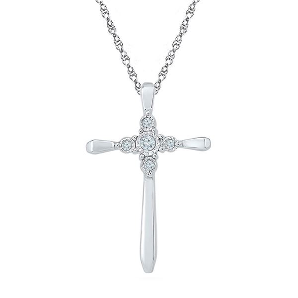 Round Diamond Cross Religious Pendant 1/20 Cttw 10KT White Gold