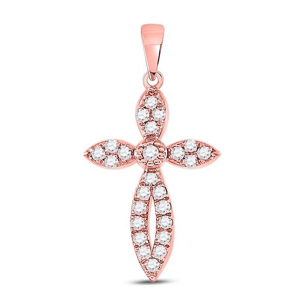 Round Diamond Cross Pendant 1/6 Cttw 10KT Rose Gold