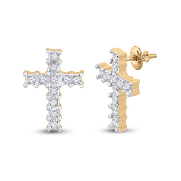 Round Diamond Cross Earrings 1/10 Cttw 10KT Yellow Gold