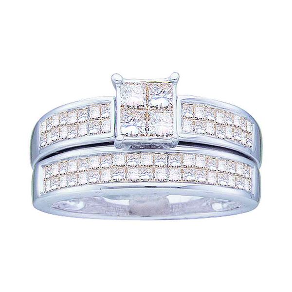 Bridal Wedding Ring Band Set 1 Cttw 14KT White Gold