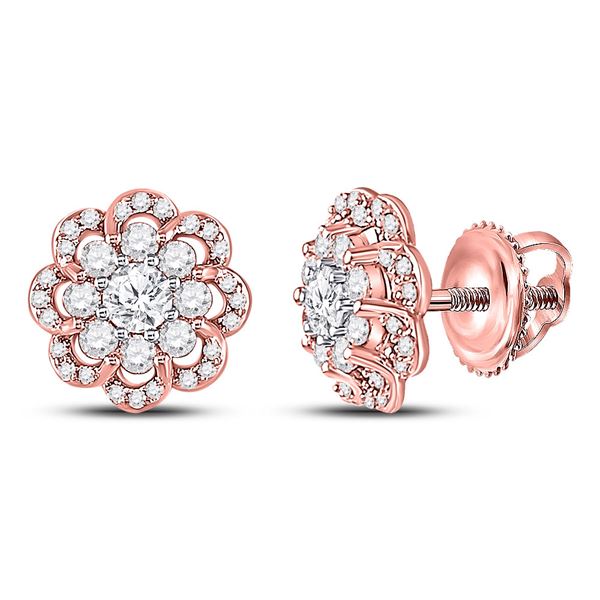 Round Diamond Halo Earrings 1/2 Cttw 10KT Two-tone Gold