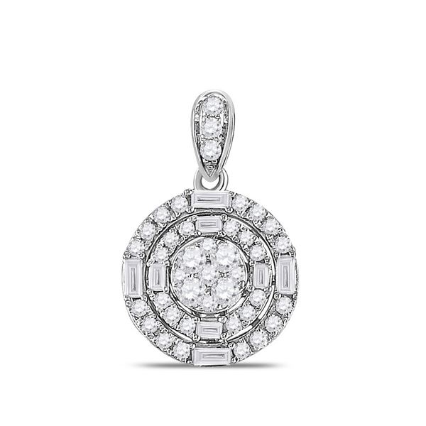 Round Diamond Circle Cluster Pendant 3/8 Cttw 14KT White Gold