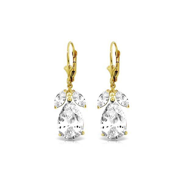 Genuine 13 ctw White Topaz Earrings 14KT Yellow Gold - REF-61T2A