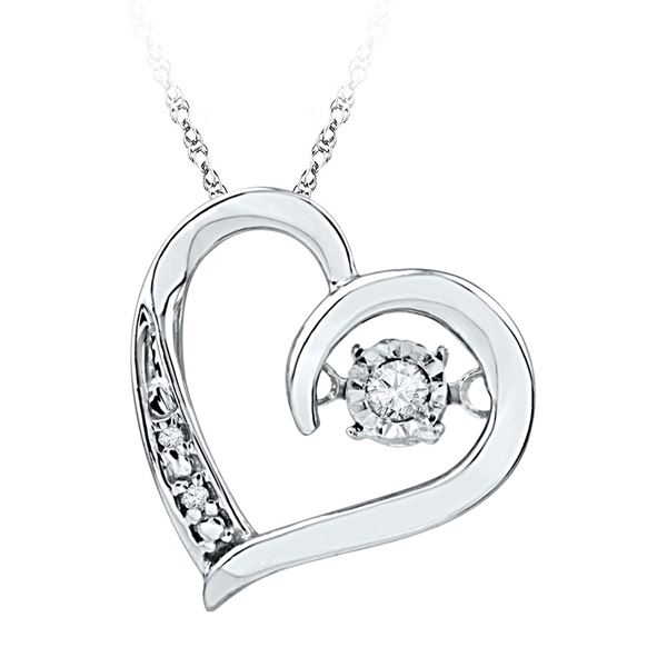 Round Diamond Heart Twinkle Moving Pendant 1/20 Cttw 10KT White Gold