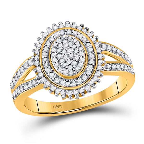 Round Diamond Oval Cluster Ring 1/4 Cttw 10KT Yellow Gold
