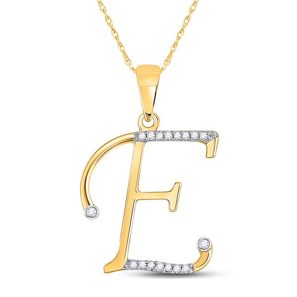 Round Diamond E Initial Letter Pendant 1/12 Cttw 10KT Yellow Gold