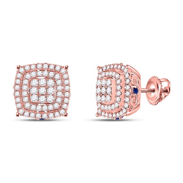 Round Diamond Blue Sapphire Square Earrings 7/8 Cttw 14KT Rose Gold