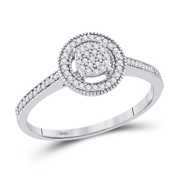 Round Diamond Circle Frame Cluster Ring 1/5 Cttw 10KT White Gold