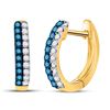 Image 1 : Round Blue Color Enhanced Diamond Huggie Earrings 1/5 Cttw 10KT Yellow Gold