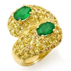 FINE 5.50ctw CERTIFIED EMERALD & YELLOW SAPPHIRE RING